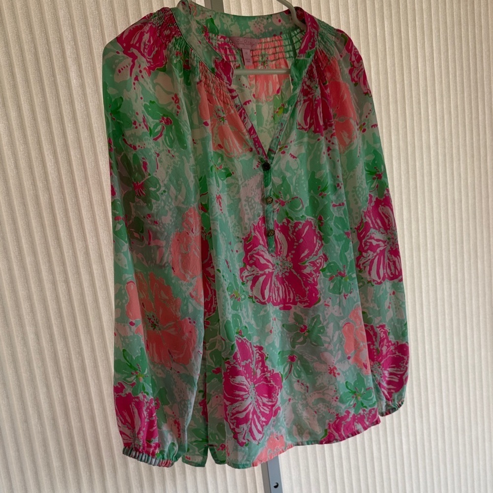 Lilly Pulitzer 100% Elsa Top Silk EUC Long Sleeve Top Medium